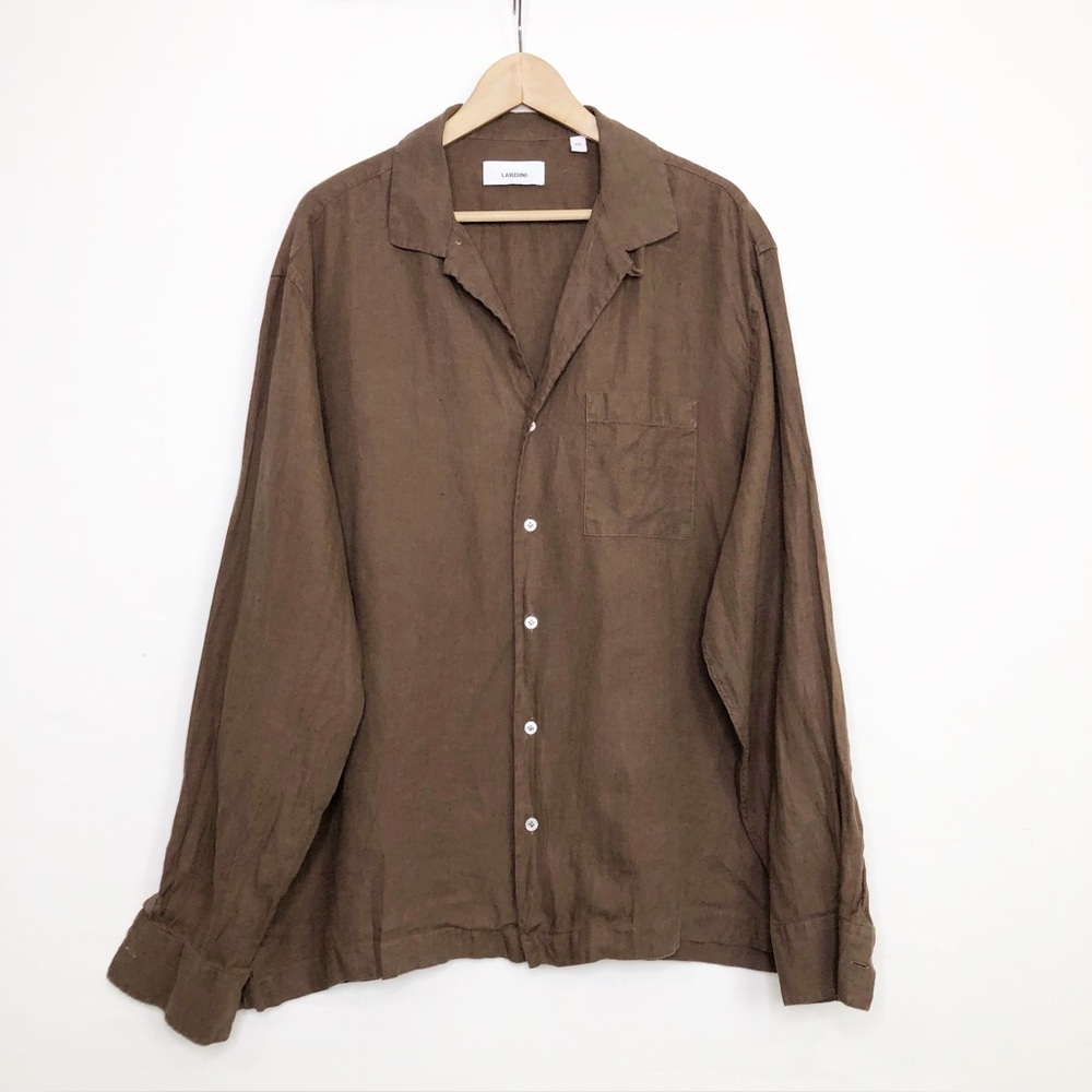 Lardini Brown linen button down shirt